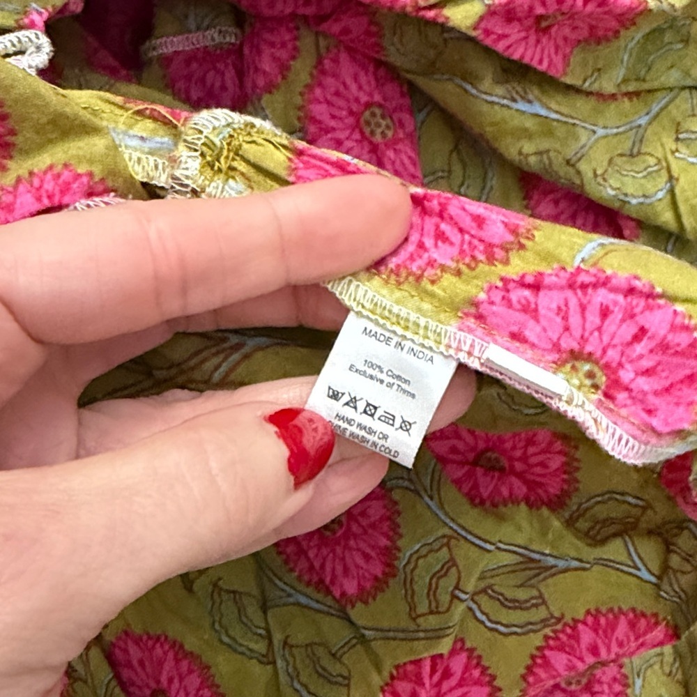 SLV 100% cotton India mini dress tuckernuck Anthropologie medium m green pink - Picture 6 of 6